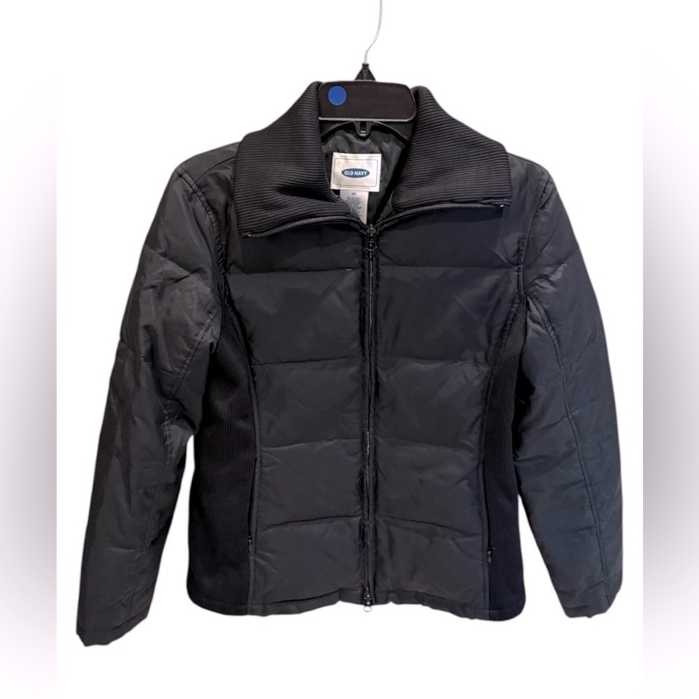 Old Navy Black Puffer Jacket Down and Feather Filled Jacket Side Panels XS